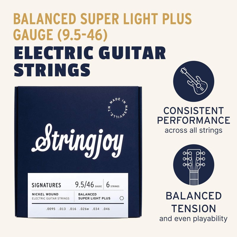Stringjoy BAL95 Signature Nickel Electric Guitar Strings, (Balanced Super Light Plus Gauge - 9.5-46) - Image 2